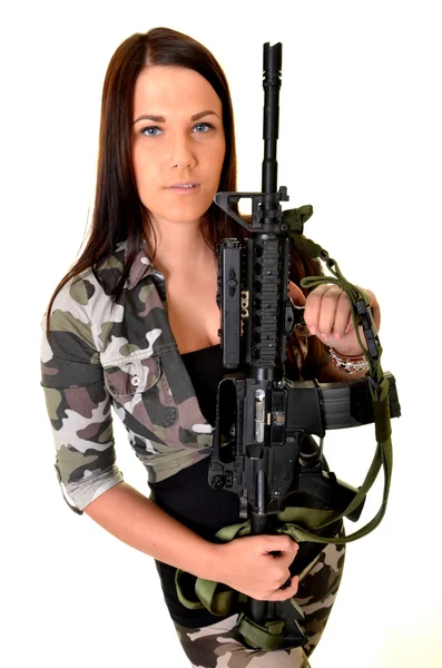 Woman with a gun — Stock Photo, Image