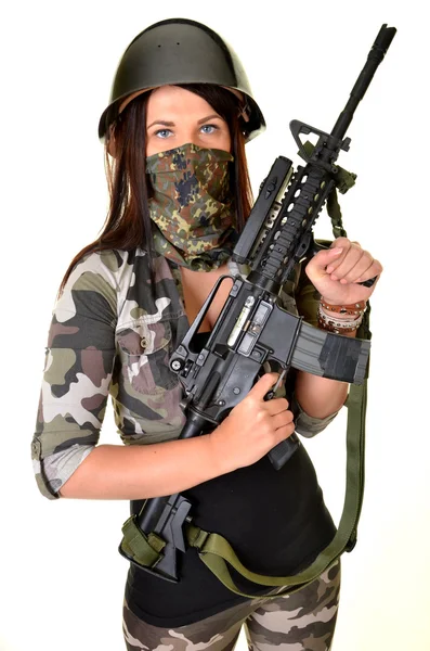 Frau mit Waffe — Stockfoto