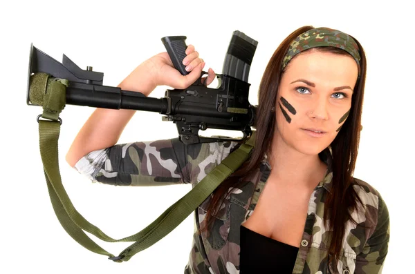 Frau mit Waffe — Stockfoto