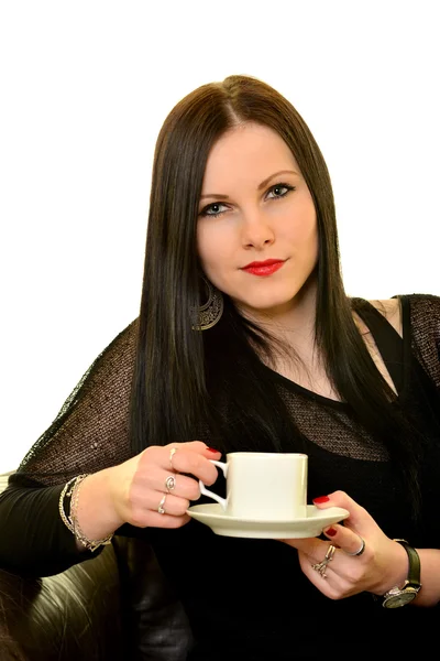 Frau mit einer Tasse Tee oder Kaffee — Stockfoto