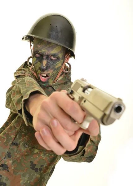 Soldier man and  gun — Stock Photo, Image