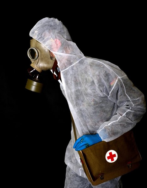 Survivor in gas mask