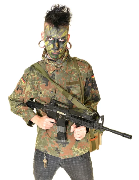 Soldier man and machine gun — Stock Photo, Image