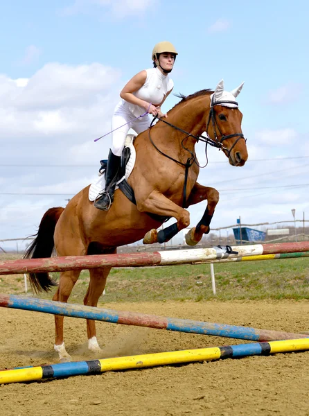 Femme au spectacle de saut d'obstacles — Photo