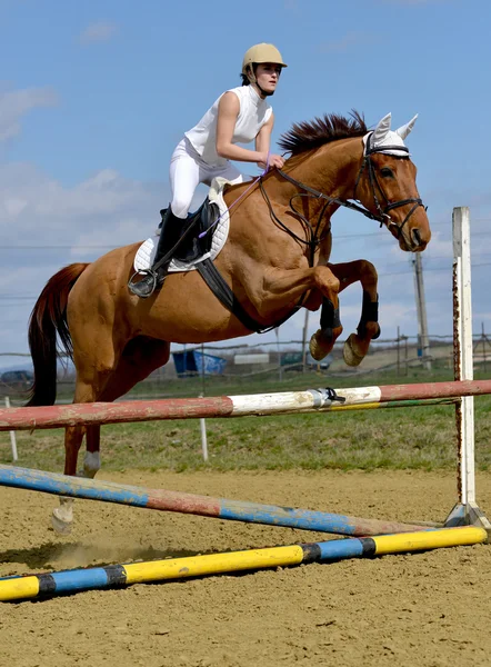 Femme au spectacle de saut d'obstacles — Photo