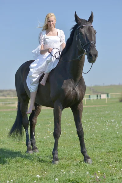 Bride ridding a horse. — Stock Photo, Image