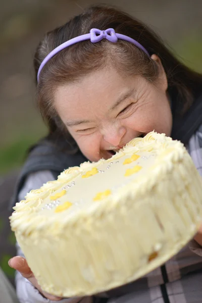 Woman with birthday cake — Stock Photo, Image