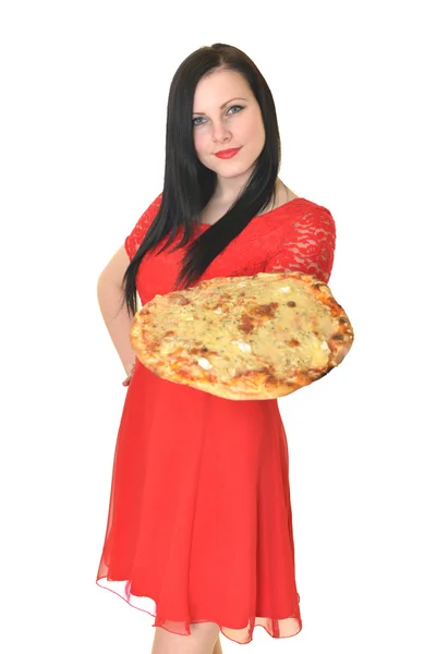 여 자가 들고 피자 — 스톡 사진