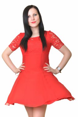 Kırmızı elbiseli kadın.