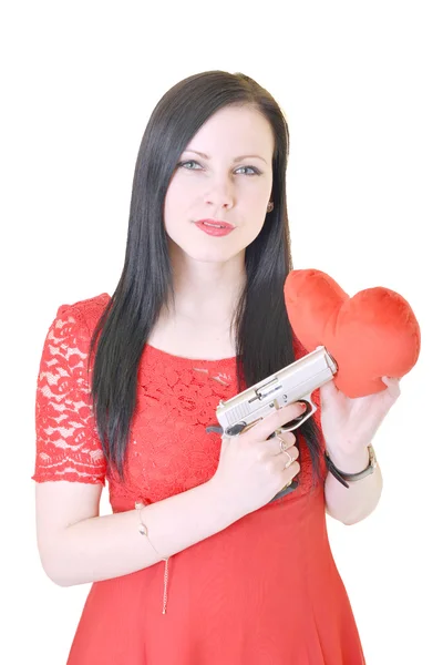 Woman shooting heart — Stock Photo, Image