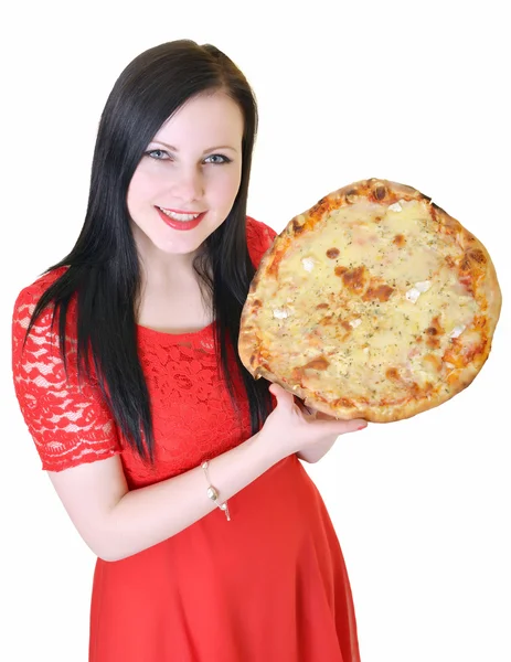 Femme tenant une pizza — Photo