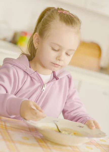 Child eating soup — Stock Photo, Image