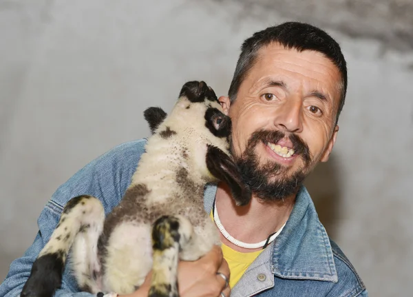 Man and little sheep — Stock Photo, Image