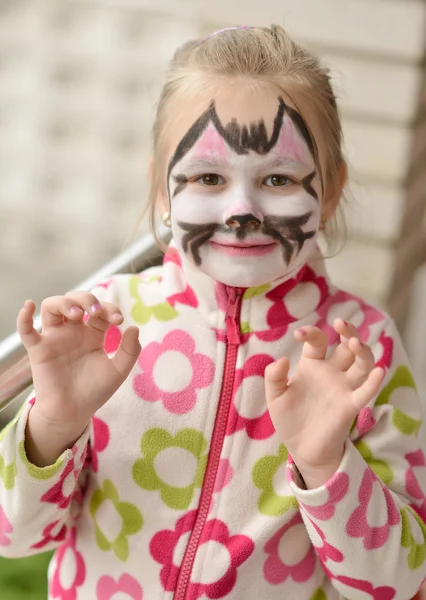 Mädchen mit der Katze Gesicht Make-up — Stockfoto