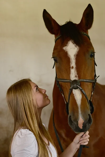 Žena a kůň — Stock fotografie