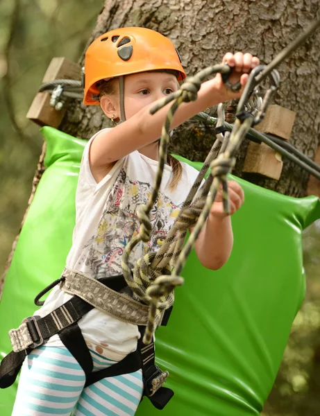 Girl climbing in the trees — Stock Photo, Image