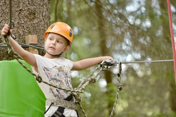 Girl climbing in the trees — Stock Photo, Image
