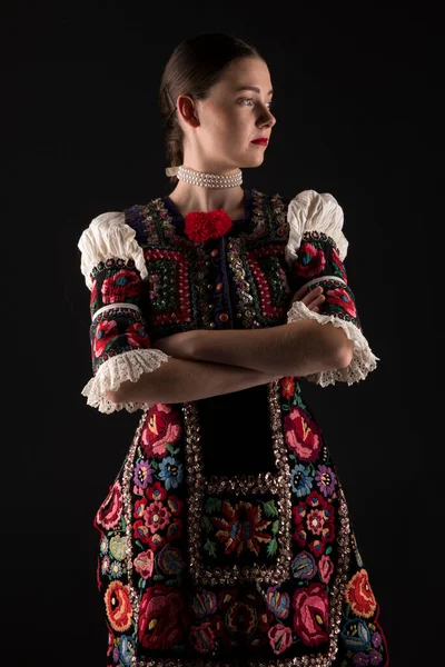 Young Beautiful Slovak Woman Traditional Dress Slovak Folklore — Stock Photo, Image