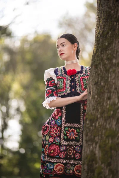 Young Beautiful Slovak Woman Traditional Dress Slovak Folklore — Stock Photo, Image