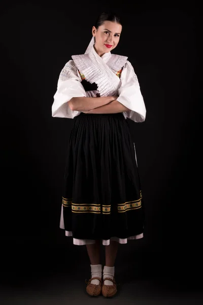 Jonge Mooie Slovak Vrouw Traditionele Jurk Slowaakse Folklore — Stockfoto