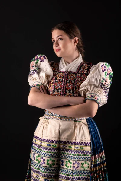 Young Beautiful Slovak Woman Traditional Dress Slovak Folklore — Stock Photo, Image