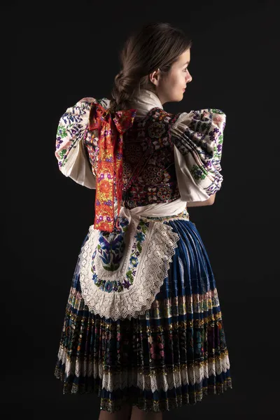 Молода Красива Словачка Традиційному Одязі Словацький Фольклор — стокове фото