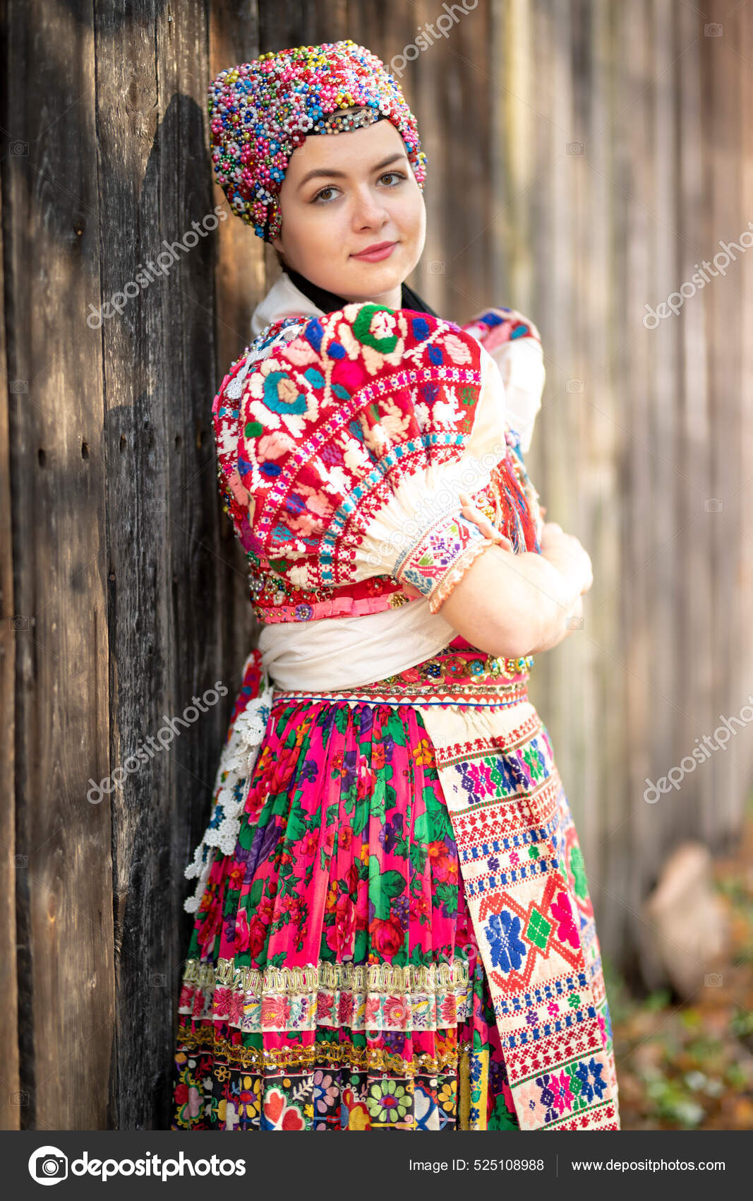 Young Beautiful Slovak Woman Traditional Dress Slovak Folklore
