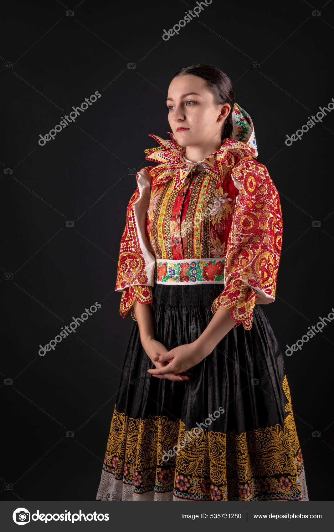 Young Beautiful Slovak Woman Traditional Dress Slovak Folklore