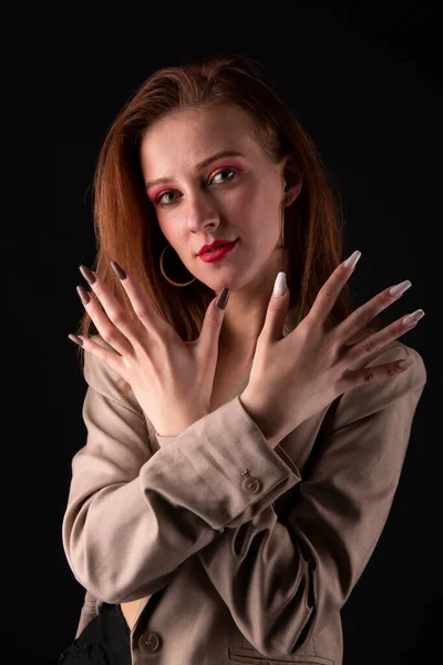 Portret Van Mooie Vrouw Rood Haar — Stockfoto