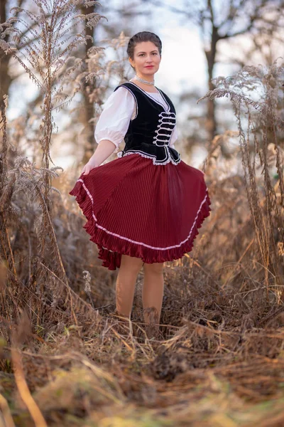 Piękna Kobieta Strojach Ludowych Vak Slovak Vak Taniec Folklorystyczny — Zdjęcie stockowe