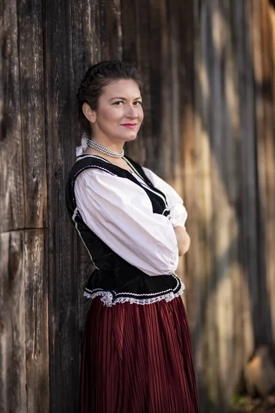 Beautiful Girl Traditional Slovak Folk Costume Posing Slovak Vak Folk — Stock Photo, Image