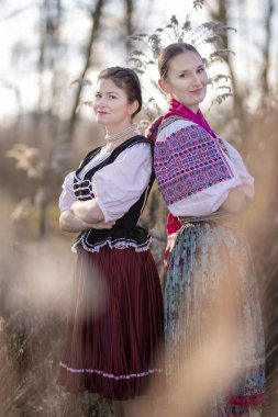 Slovak folklor elbiseli güzel bir kadın.