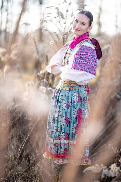 Krásná Žena Slovenských Folklorních Šatech — Stock fotografie