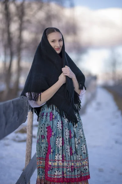 Slovak Folklor Elbiseli Güzel Bir Kadın — Stok fotoğraf