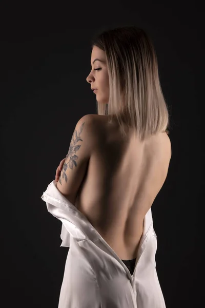 Sexy Noiva Voltar Vestido Noiva Mulher Tira Vestido Branco Visão — Fotografia de Stock