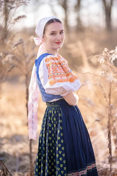 Mooi Meisje Traditionele Slowaakse Volksjurk — Stockfoto