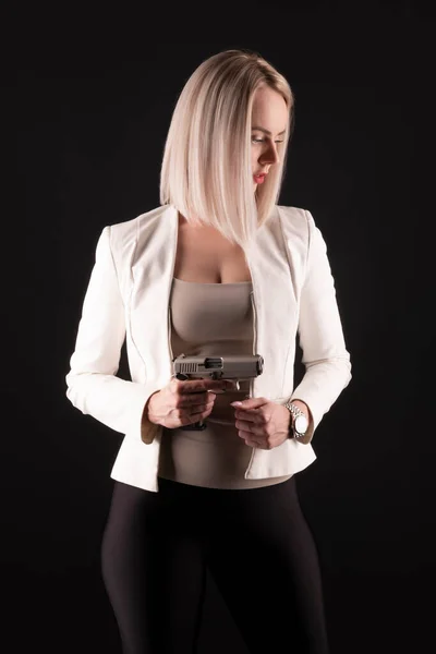 Sexy Blondýnka Pistolí — Stock fotografie