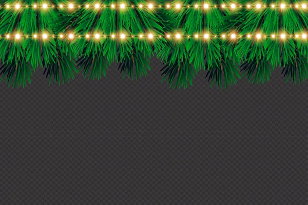 Luces Navidad Aisladas Sobre Fondo Transparente Guirnaldas Brillantes Navidad Árbol — Vector de stock
