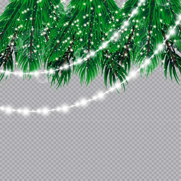 Luzes Natal Isoladas Fundo Transparente Natal Guirlandas Brilhantes Uma Árvore — Vetor de Stock
