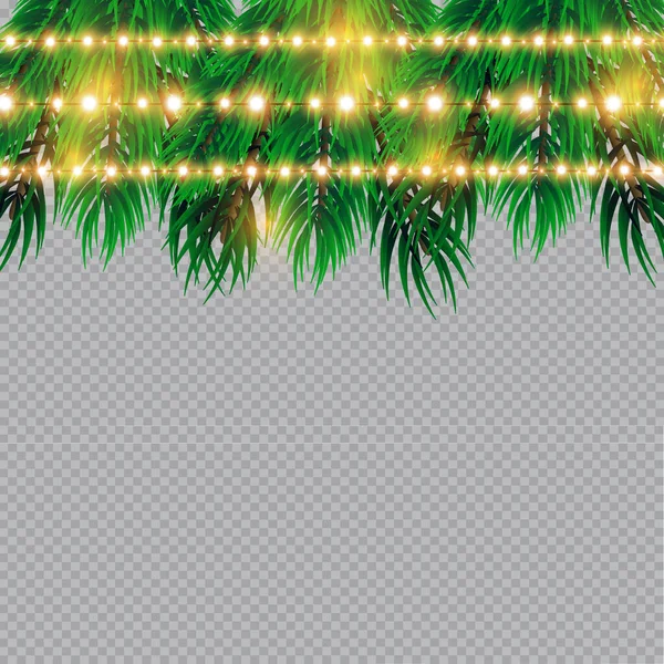 Christmas Lights Isolated Transparent Background Christmas Glowing Garlands Green Tree — Stock Vector