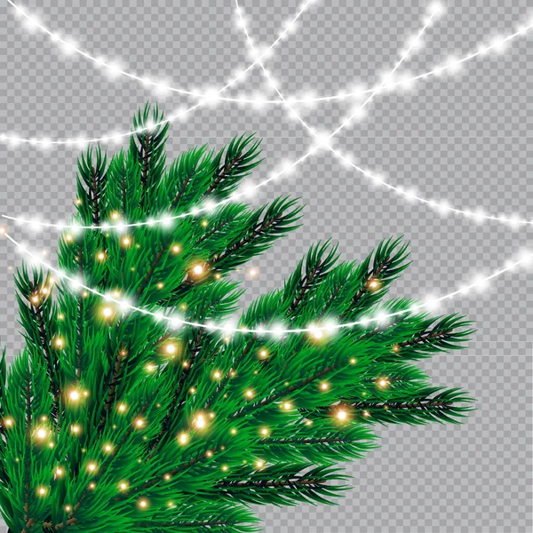 Luces Navidad Aisladas Sobre Fondo Transparente Guirnaldas Brillantes Navidad Árbol — Vector de stock