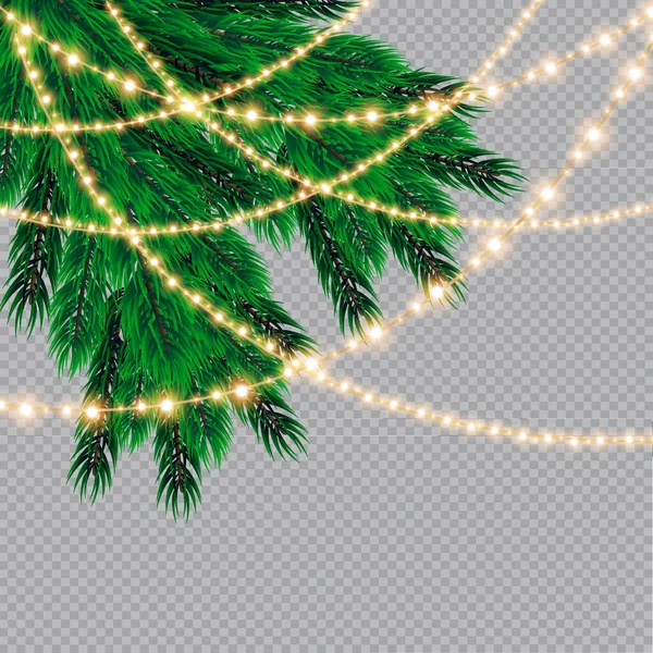 Luces Navidad Aisladas Sobre Fondo Transparente Guirnaldas Brillantes Navidad Árbol — Vector de stock