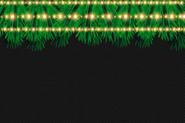 Luces Navidad Aisladas Sobre Fondo Transparente Guirnaldas Brillantes Navidad Árbol — Vector de stock