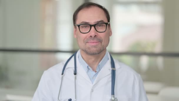 Middle Aged Doctor Showing Thumbs Up Sign — Stock Video