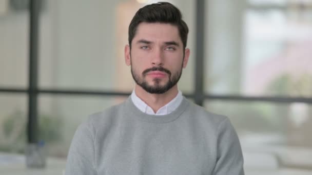 Portrait of Young Man Showing Stop Sign by Hand — Stock Video