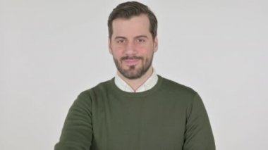 Tamam İşaretini Parmak, Beyaz Ekran ile Gösteren Adam Portresi