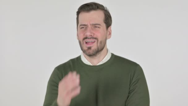 Portrait of Sleepy Man Yawning, White Screen — Stock Video