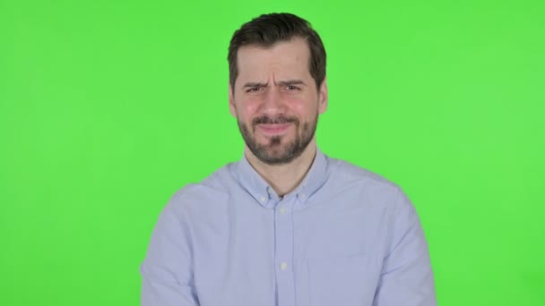 Portrait of Man Showing No Sign by Arm Gesture, Green Screen — Stockvideo
