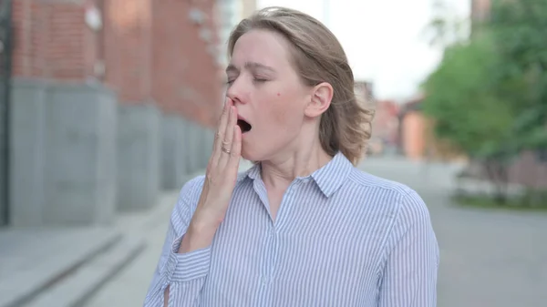 Portrait of Sleepy Woman Yawning, Outdoor — Stock Photo, Image