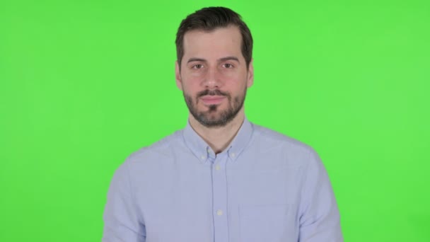 Portrait of Man Shaking Head as Yes Sign, Green Screen — Wideo stockowe